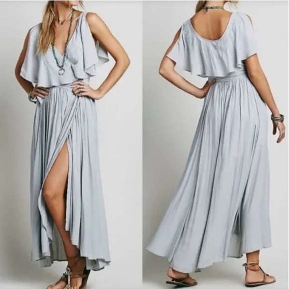 Free People Fiona Maxi Dress Rain Blue Embroidered Size Small